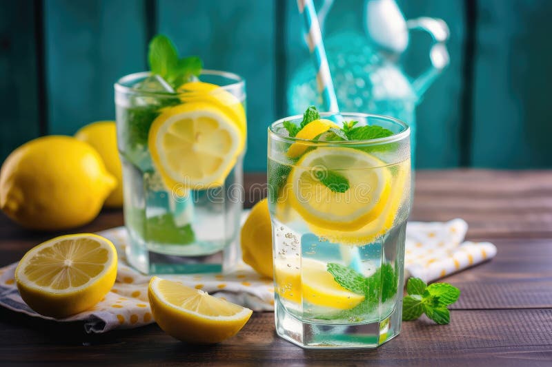 Pshhhhtttt! Sparkling Water with Lemon and Mint. Cooling and Refreshing