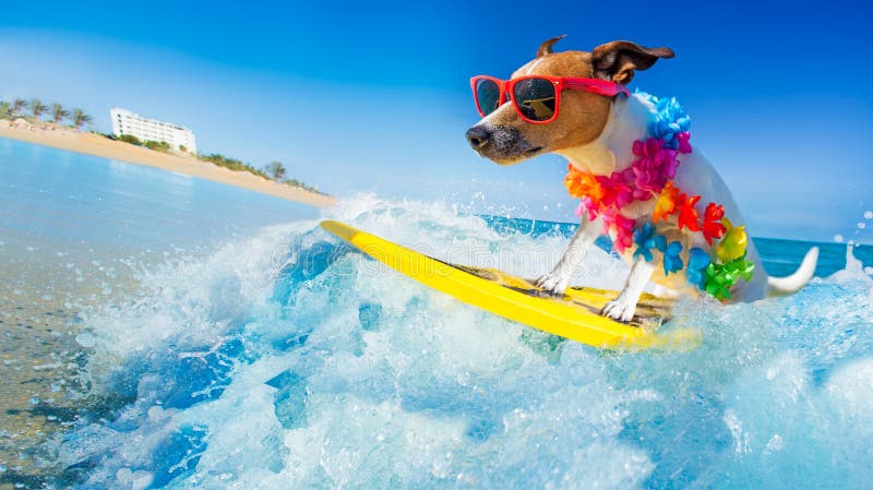 Psi surfing na fala