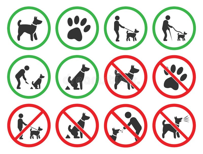 Psi życzliwi i psi ograniczenie znaki, są prześladowanym zabronione ikony