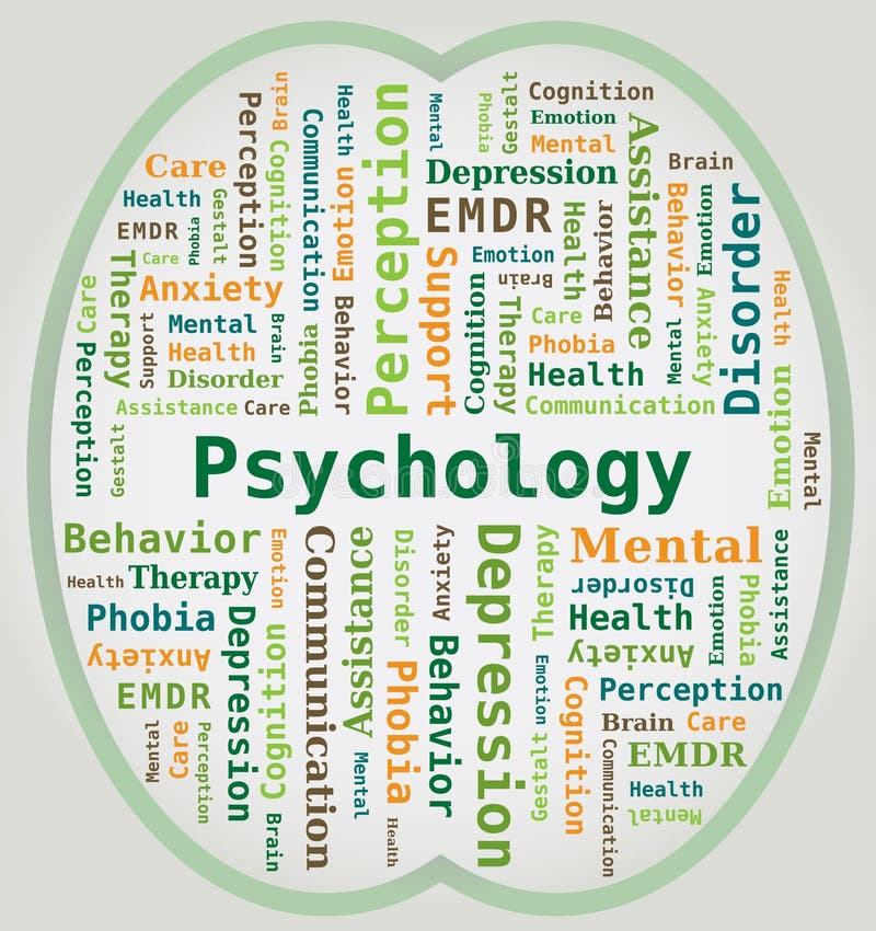 Word Cloud Psychology and Mental Health in Brain Shape. Green Colors. Word Cloud Psychology and Mental Health in Brain Shape. Green Colors.