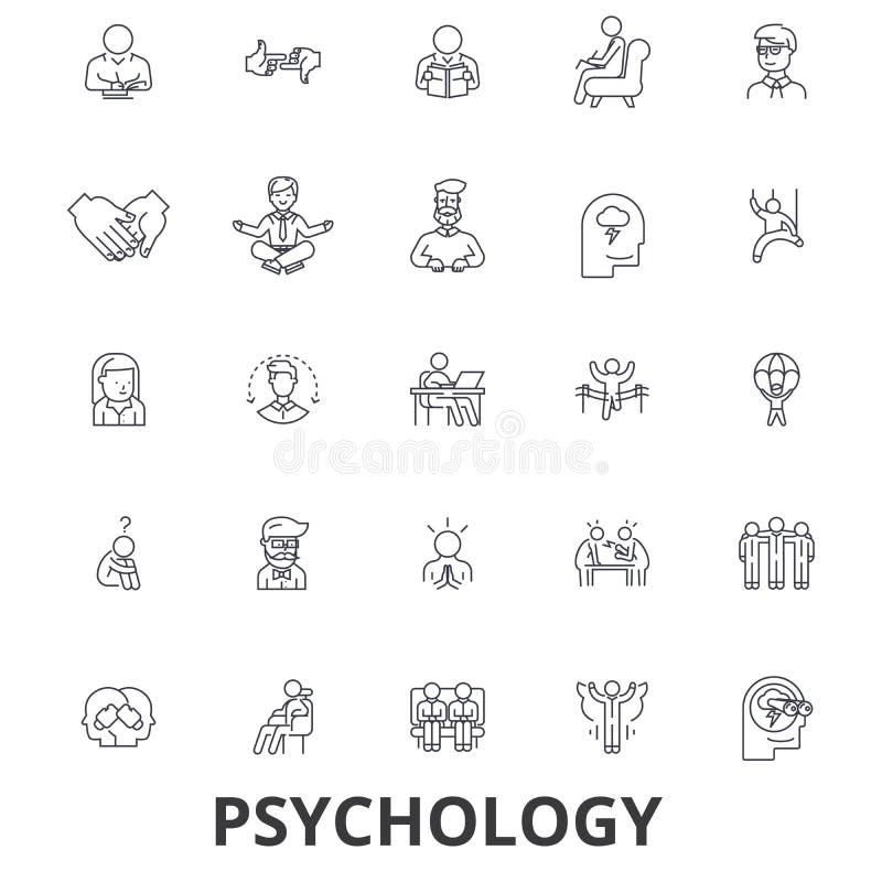 Psicologia, psicólogo, aconselhando, teste, terapia, cérebro, Sociologia, linha ícones da mente Cursos editáveis Projeto liso ilustração royalty free Psicologia, psicólogo, aconselhando, teste, terapia, cérebro, Sociologia, linha ícones da mente Cursos editáveis Projeto liso ilustração royalty free