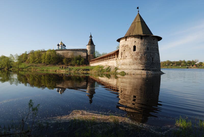 View of the Pskov Kremlin on the river. View of the Pskov Kremlin on the river.