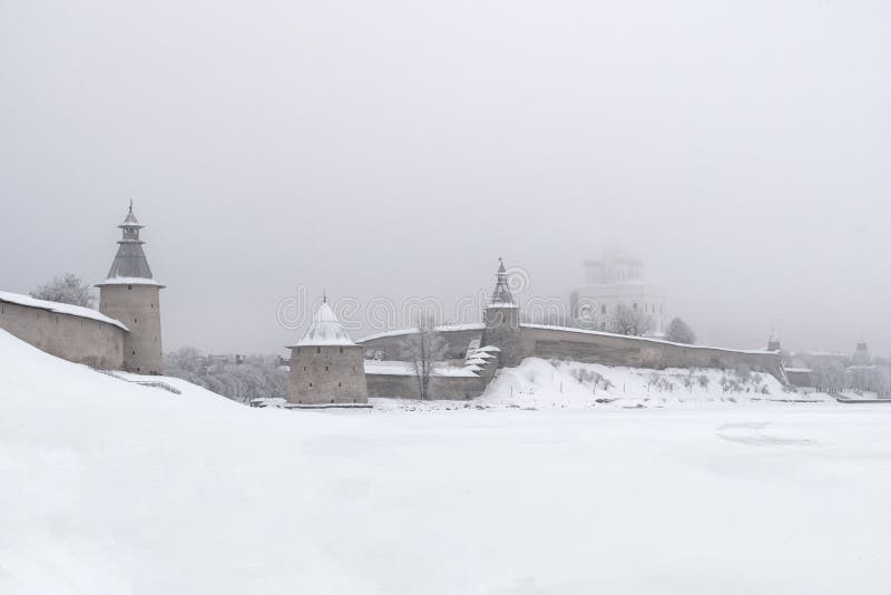 Pskov Krom (Kremlin) on a winter morning