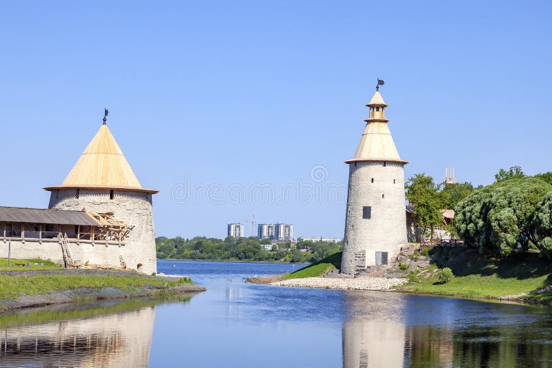 City of Pskov. Pskov Krom Kremlin on the Pskova River. City landscape. City of Pskov. Pskov Krom Kremlin on the Pskova River. City landscape