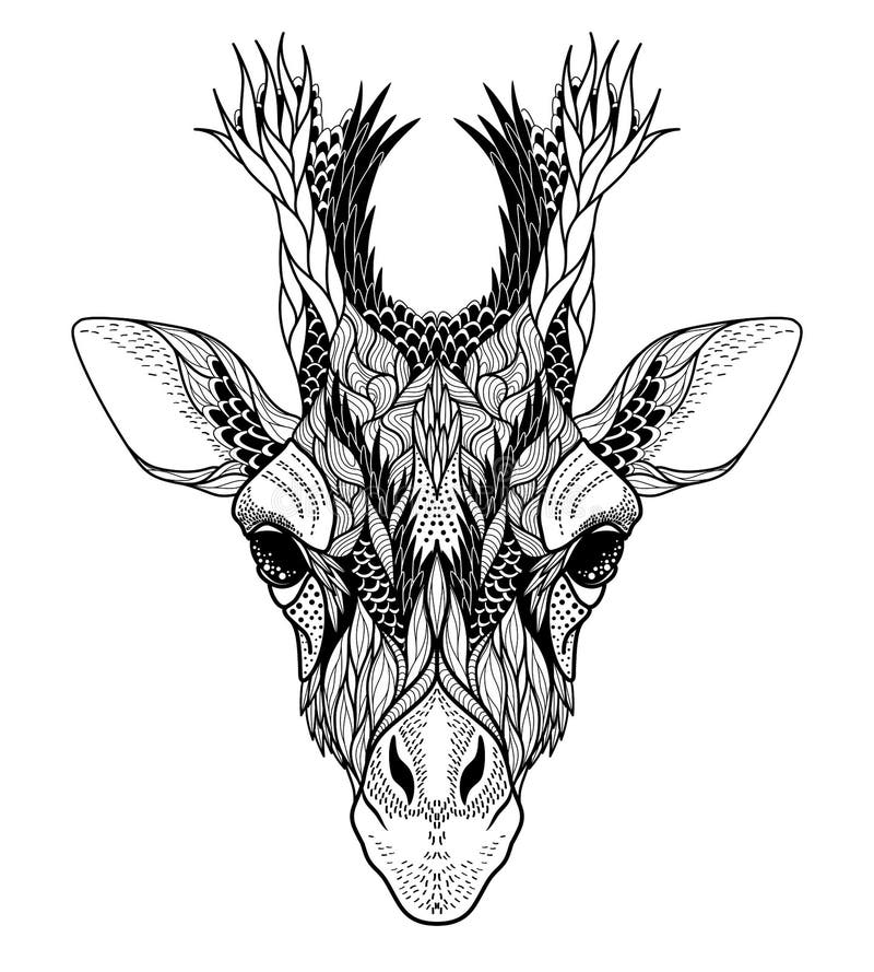 Psychedelic Giraffe επικεφαλής δερματοστιξία διανυσματική απεικόνιση Psychedelic Giraffe επικεφαλής δερματοστιξία διανυσματική απεικόνιση