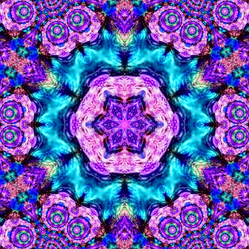 Psychedelic Henna Mandala Doodle Flower violet arabesque stock illustration