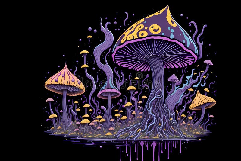 Psychedelic Magical Mushrooms. Generative AI. Stock Illustration ...