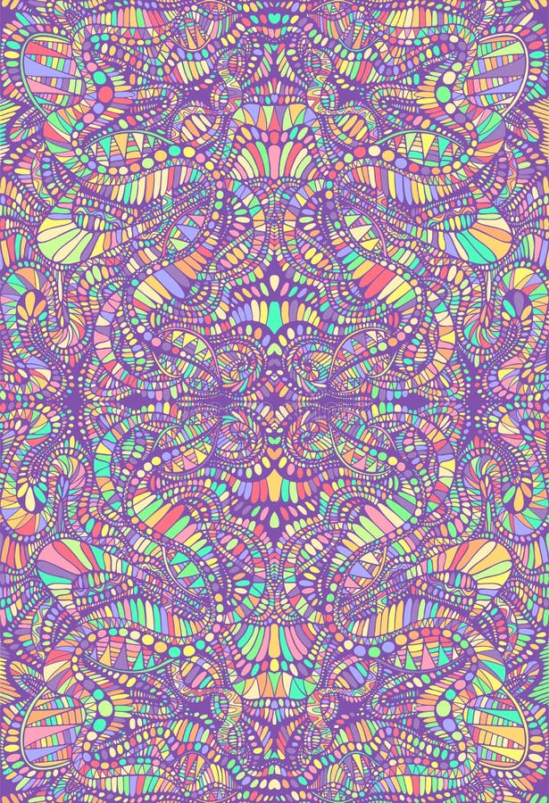 Psychedelic ζωηρόχρωμο διακοσμητικό υπόβαθρο μωσαϊκών Διακοσμητική αφηρημένη σύσταση καλειδοσκόπιων Διανυσματική φαντασία υπερφυσ ελεύθερη απεικόνιση δικαιώματος