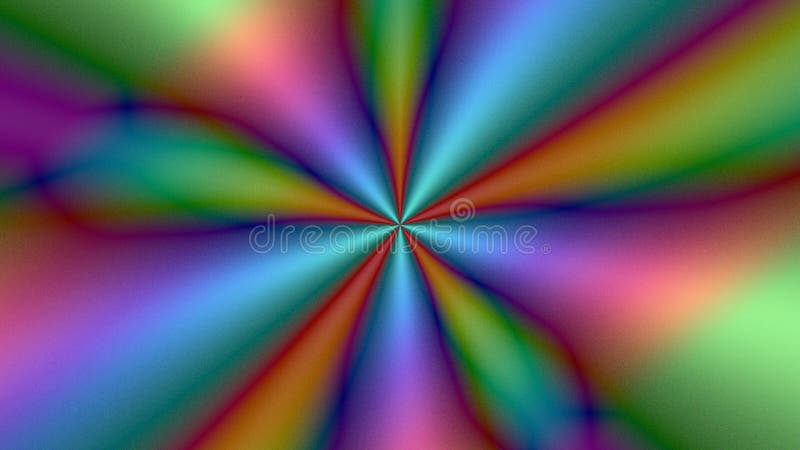 Psychedelische Rainbow-Starburst-Syndrom Abstract Radiating Color Explosion. Radiierende Farbbereiche konvergieren in der Mitte und erzeugen ein dynamisches symmetrisches Muster. Regenbogenfarben harmonieren und wechseln glatt und bilden einen Starburst-Effekt. Die Farbtöne sind rot-blau-gelb, violett überlagert und nach außen wirbelnd. Insgesamt wirkt das kaleidoskopische und abstrakte Design mit einer glatten Farbenqualität, die Bewegung und Tiefe vermittelt.