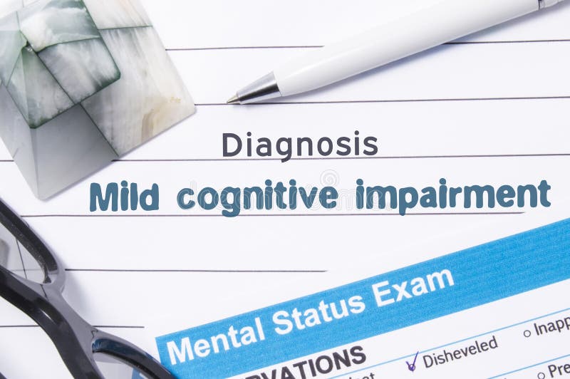 Psychiatric Diagnosis Mild Cognitive Impairment. Medical book or form with the name of diagnosis Mild Cognitive Impairment is on t