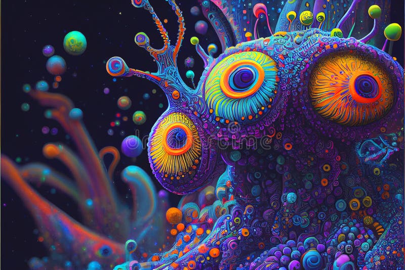 Psychiedeli neon kolorowy świat obcy i obce stworzenia wielu obcych jest jaskrawych i kolorowych royalty ilustracja
