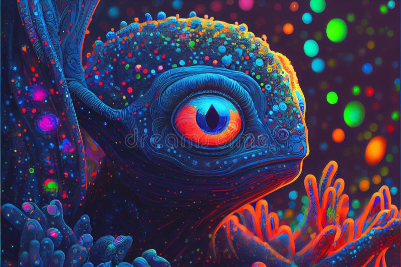 Psychiedeli neon kolorowy świat obcy i obce stworzenia wielu obcych jest jaskrawych i kolorowych ilustracja wektor