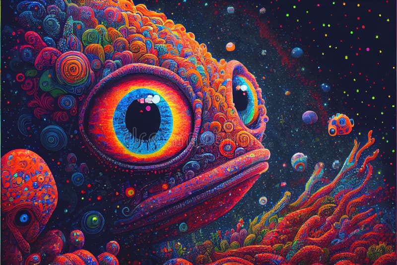 Psychiedeli neon kolorowy świat obcy i obce stworzenia wielu obcych jest jaskrawych i kolorowych royalty ilustracja