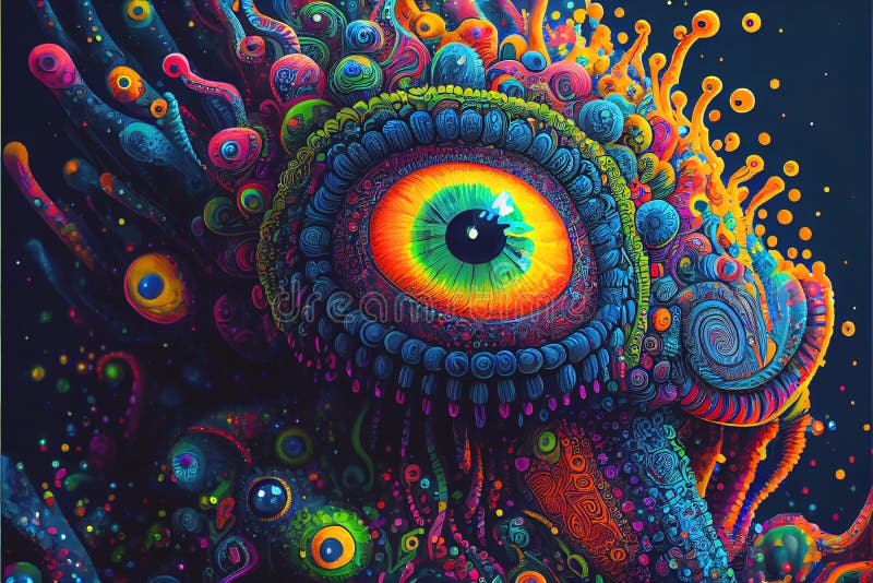 Psychiedeli neon kolorowy świat obcy i obce stworzenia wielu obcych jest jaskrawych i kolorowych royalty ilustracja
