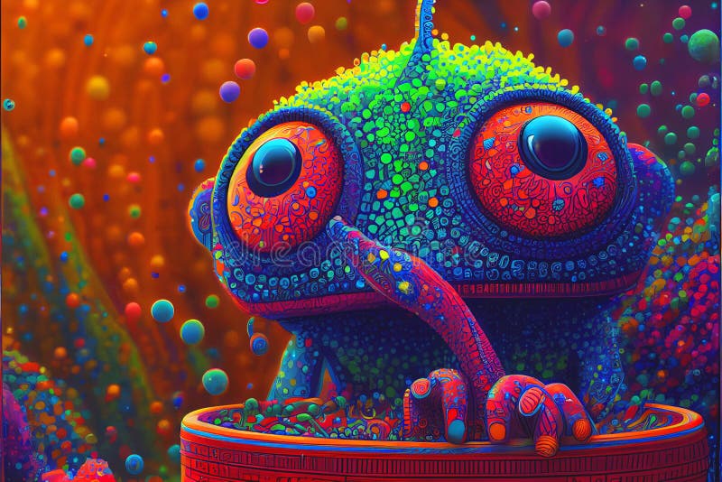 Psychiedeli neon kolorowy świat obcy i obce stworzenia wielu obcych jest jaskrawych i kolorowych royalty ilustracja