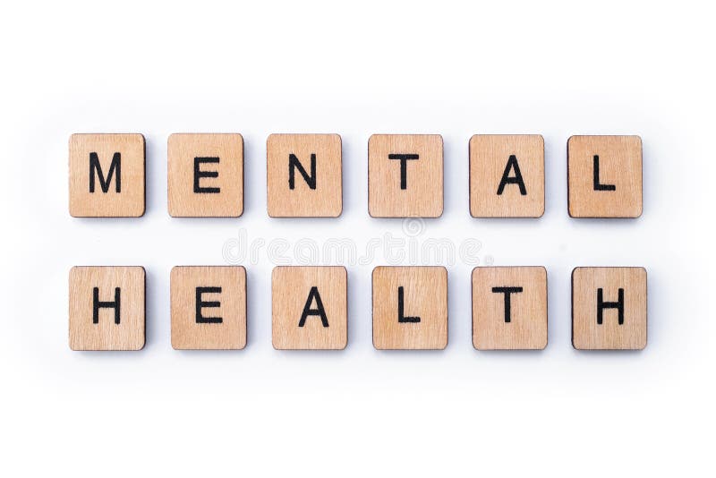 MENTAL HEALTH, spelt with wooden letter tiles. MENTAL HEALTH, spelt with wooden letter tiles