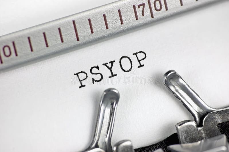 Psychological operations acronym PSYOP text macro closeup, typewriter typed behavior reasoning tactical planning concept