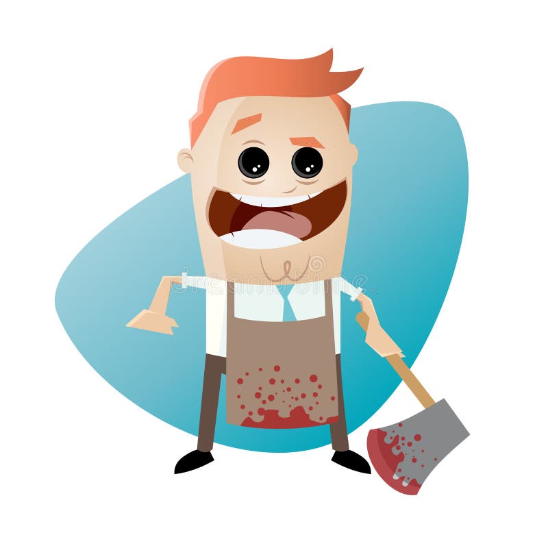 Clipart of a psychopath with bloody hatchet and apron. Clipart of a psychopath with bloody hatchet and apron