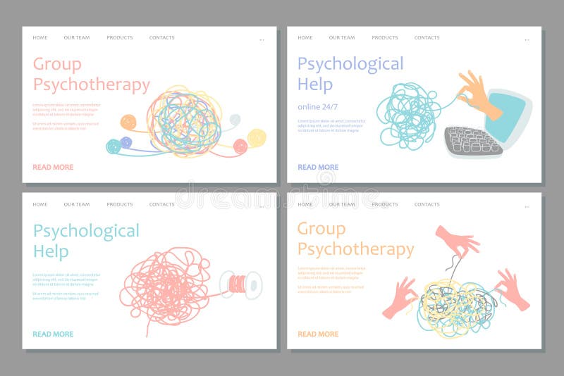 Psychotherapy landing page template. Vector psychological help web banners design stock illustration