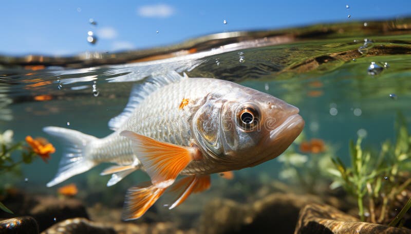 Psykisk fisk under vatten som simmar i en färglös rev som alstras av ai fotografering för bildbyråer
