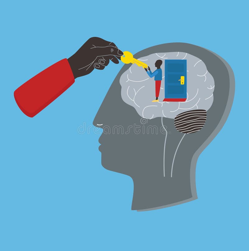 Psykologi psykoterapi, mentalt läka begrepp Tangent till undermedvetet, anda, mening Färgrik illustration för vektor i lägenhet royaltyfri illustrationer