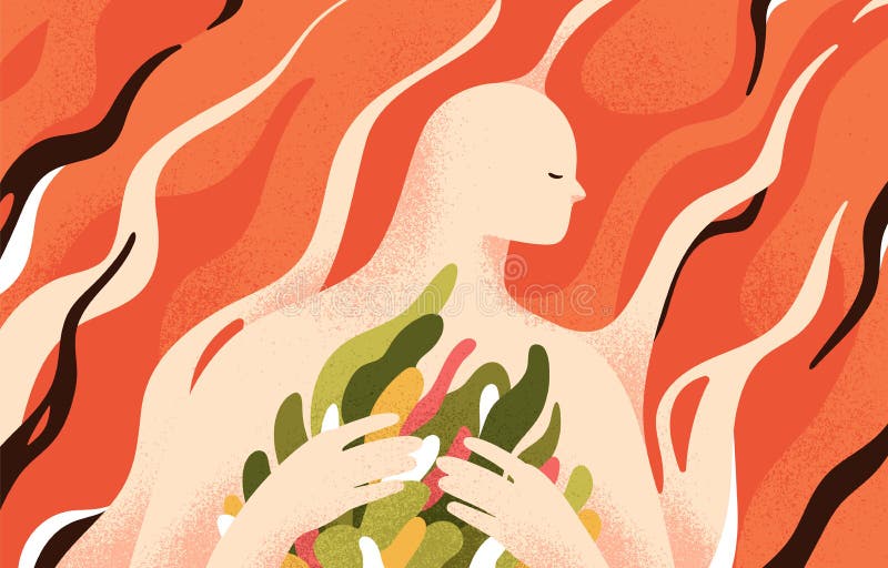 Psykologikoncept för själslig självinjektion och odling i den inre världen. kärleksutveckling i royaltyfri illustrationer