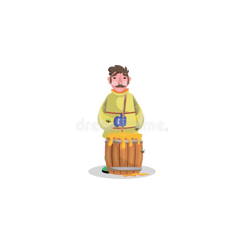 Pszczelarz w specjalnych ubraniach wytwarzający miód w beczce ilustracja wektor Pszczelarz w specjalnych ubraniach wytwarzający miód w beczce ilustracja wektor
