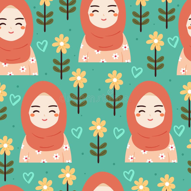 Premium Vector  Pretty hijab woman side profile with colorful flower  bouquet