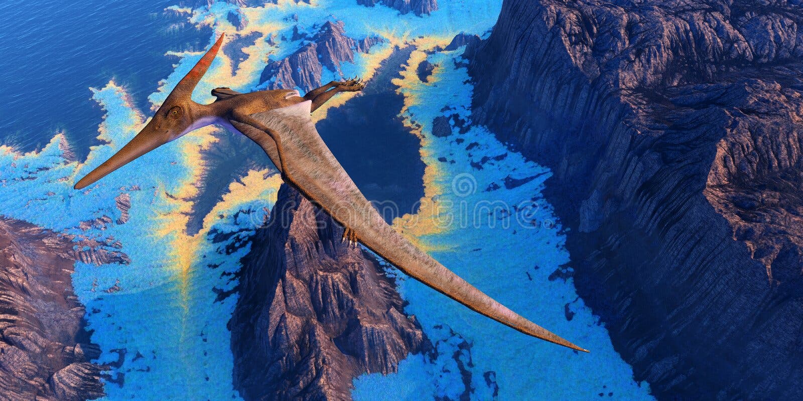 Pterodactyl Or Pteranodon Flying Over The Ocean Stock Photo, Picture and  Royalty Free Image. Image 9183984.