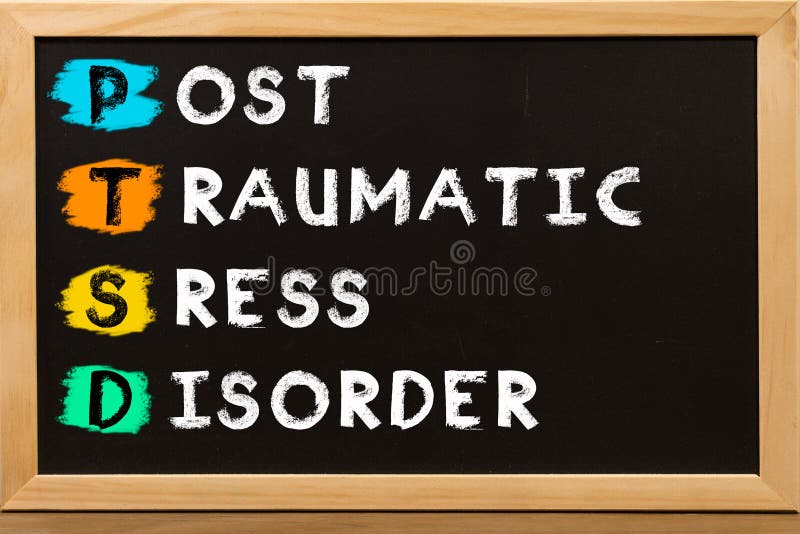 PTSD of Posttraumatic stress disorder concept written on chalkboard for background. PTSD of Posttraumatic stress disorder concept written on chalkboard for background