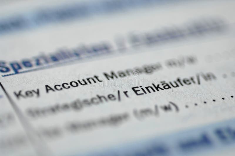 A closeup of a job advertisement in a German newspaper, with the focus on a listing for the position of Key Account Manager. A closeup of a job advertisement in a German newspaper, with the focus on a listing for the position of Key Account Manager.