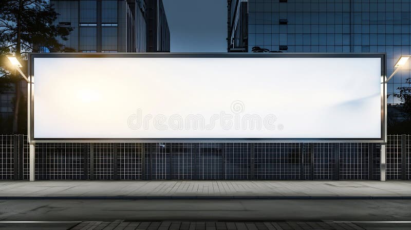 Generative AI : Advertisement blank long horizontal billboard with copy space for commercial info fixed on urban fence front view business concept. Generative AI : Advertisement blank long horizontal billboard with copy space for commercial info fixed on urban fence front view business concept.