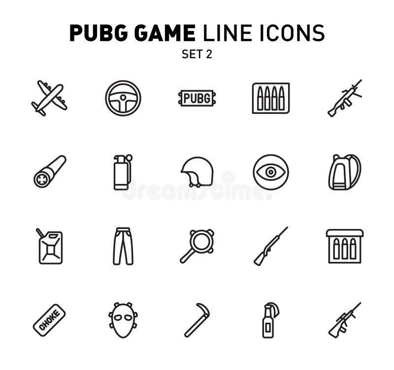 PUBG-de pictogrammen van de spellijn Vectorillustratie van gevechtsfaciliteiten Lineair ontwerp Reeks 2 pictogrammen voor PlayerU