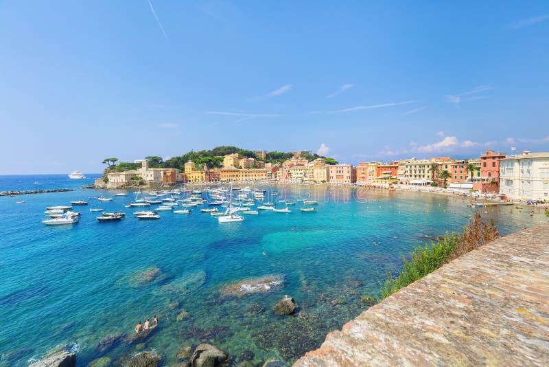 Public Beach of Italian Sestri Levante in Summer Stock Image - Image of ...