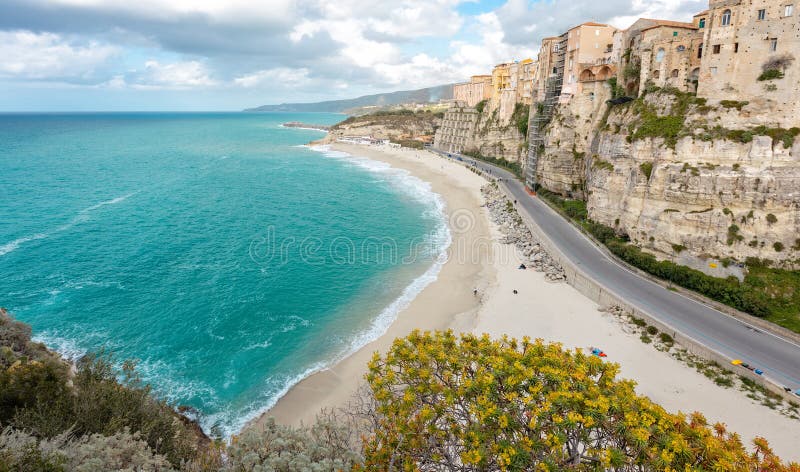 Public beach in Tropea in Southern Italy at the beginning of Spring - off season destination royalty free stock photography Public beach in Tropea in Southern Italy at the beginning of Spring - off season destination royalty free stock photography