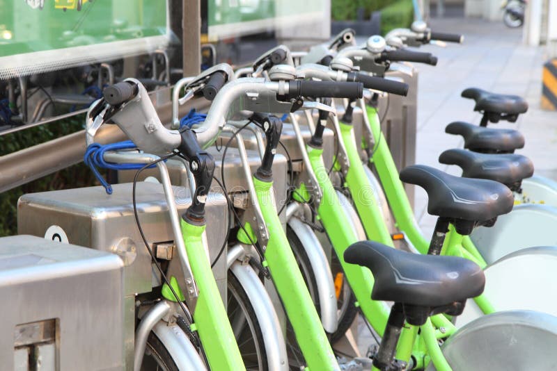 Bicycle for Rent Station on Footpath in Certra Business Solve Traffic