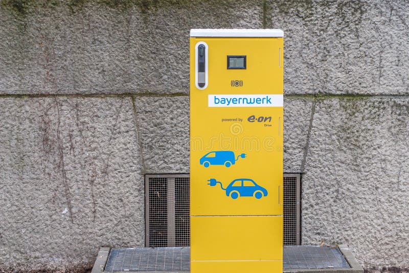 Public charging point of electric vehicles with E.ON royalty free stock photos Public charging point of electric vehicles with E.ON royalty free stock photos