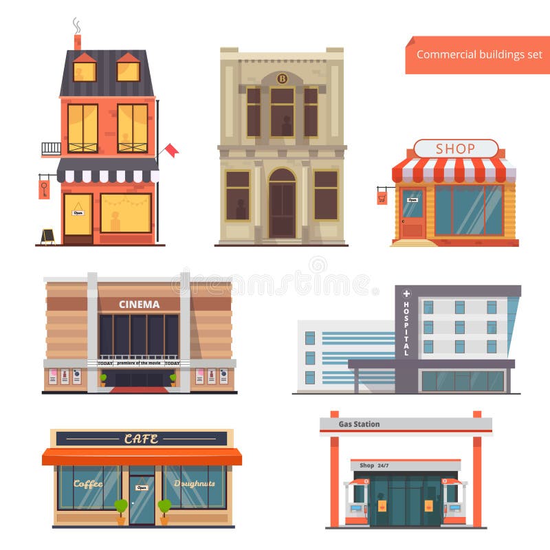 Public de collection de vecteur, bâtiments de ville Encaissez, hôtel/pension, boutique, cinéma, hôpital, restaurant/café, station illustration de vecteur Public de collection de vecteur, bâtiments de ville Encaissez, hôtel/pension, boutique, cinéma, hôpital, restaurant/café, station illustration de vecteur