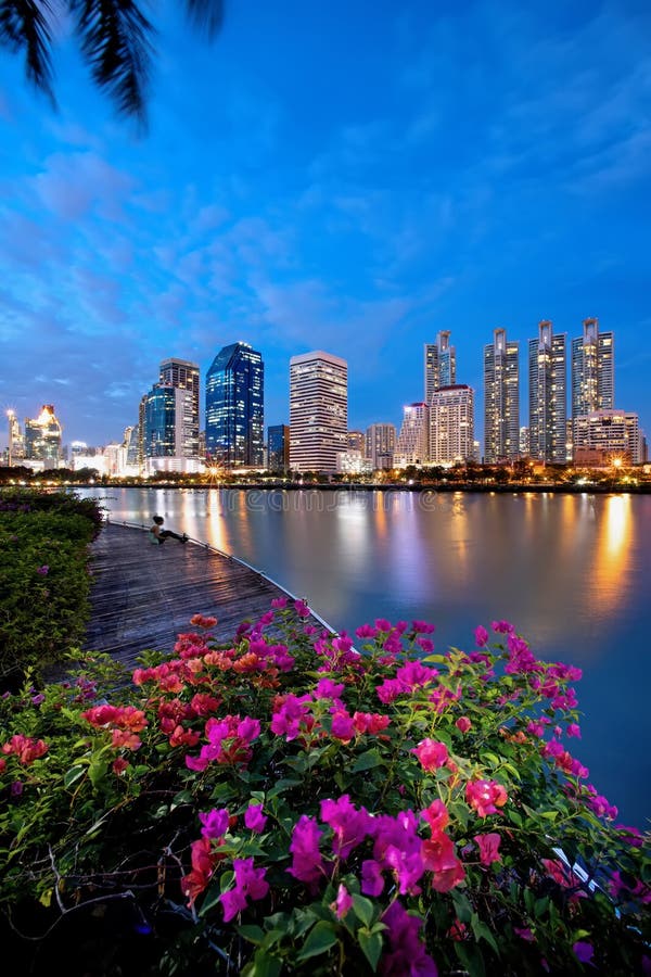 Public parks in Bangkok  Benjakiti Park at night