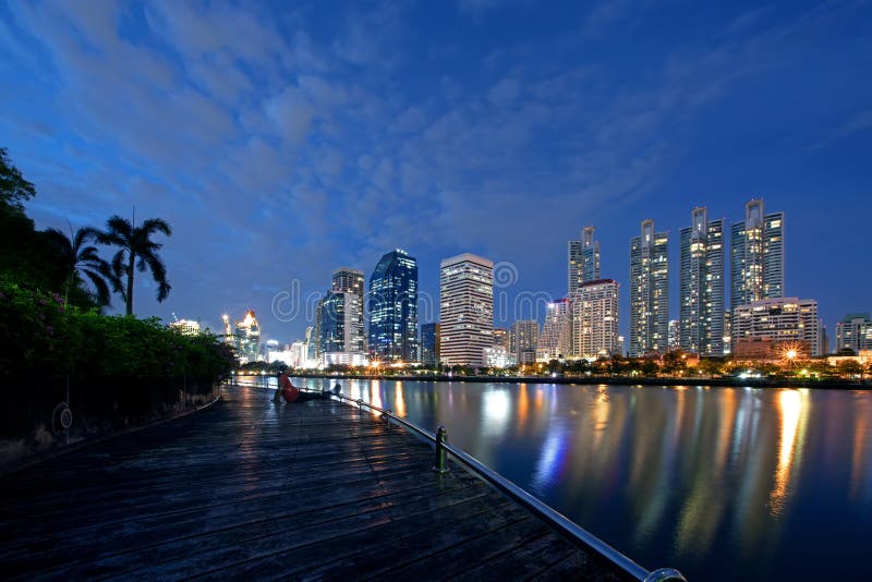 Public parks in Bangkok  Benjakiti Park at night