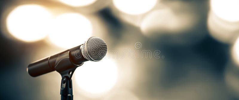 Public speaking backgrounds, Close-up the microphone on stand for speaker stock photography