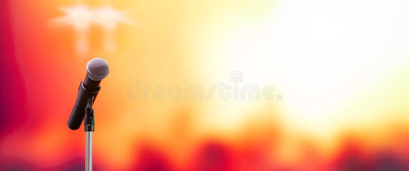 Public speaking backgrounds, Close-up the microphone on stand for speaker speech stock image