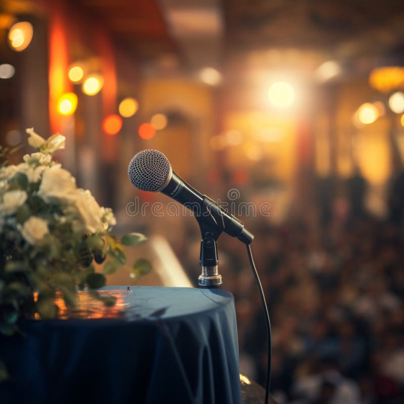 Public speaking enhanced by a microphone on the stage podium. royalty free illustration