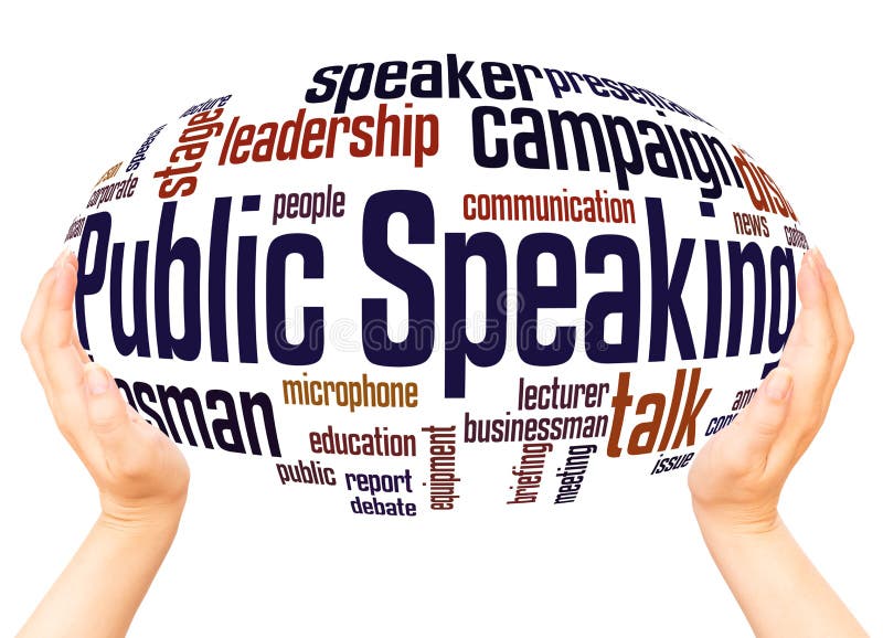 Public Speaking word cloud hand sphere concept royalty free stock images Public Speaking word cloud hand sphere concept royalty free stock images