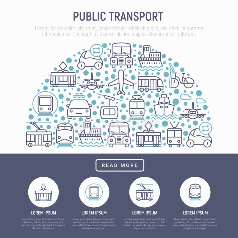 Public transport concept in half circle stock illustration Public transport concept in half circle stock illustration