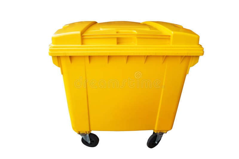Public Yellow Trash Can, Recycle or Rubbish Bin Isolated on White