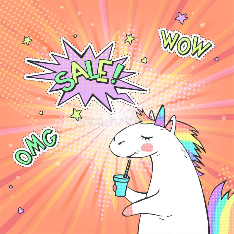 Publicidad del cartel del arte pop con unicornio mágico exhausto de la mano en estilo cómico retro ¡Burbuja del discurso con VENT libre illustration Publicidad del cartel del arte pop con unicornio mágico exhausto de la mano en estilo cómico retro ¡Burbuja del discurso con VENT libre illustration