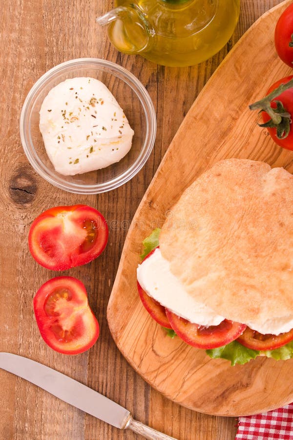 Puccia Bread with Mozzarella and Tomato. Stock Image Image of