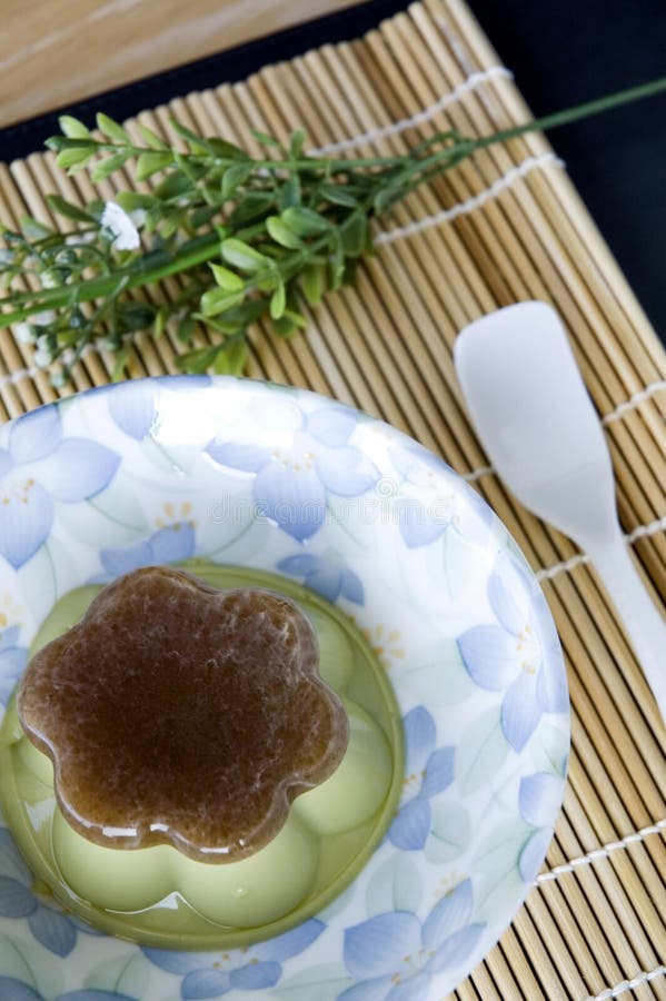 Pudding Green Tea on Floral Plate Stock Image Image of soft, plate
