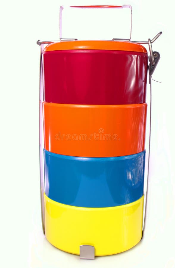 Bright and colourful melamine Tiffin Carrier style lunch box. Bright and colourful melamine Tiffin Carrier style lunch box